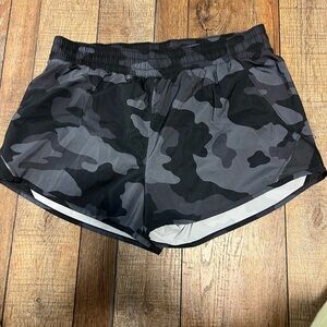 All in Motion Black and Gray Athletic Shorts with Urban Camo Design